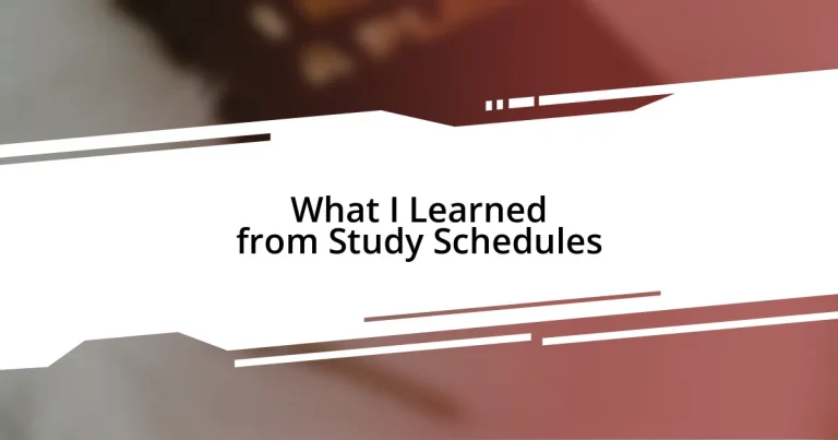 What I Learned from Study Schedules