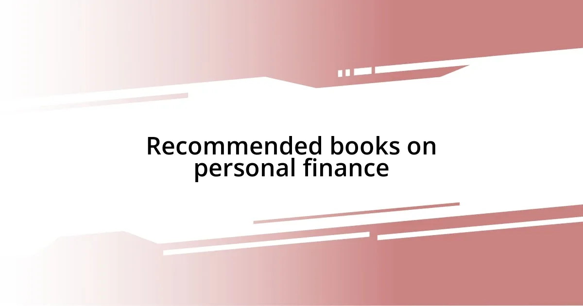 Recommended books on personal finance